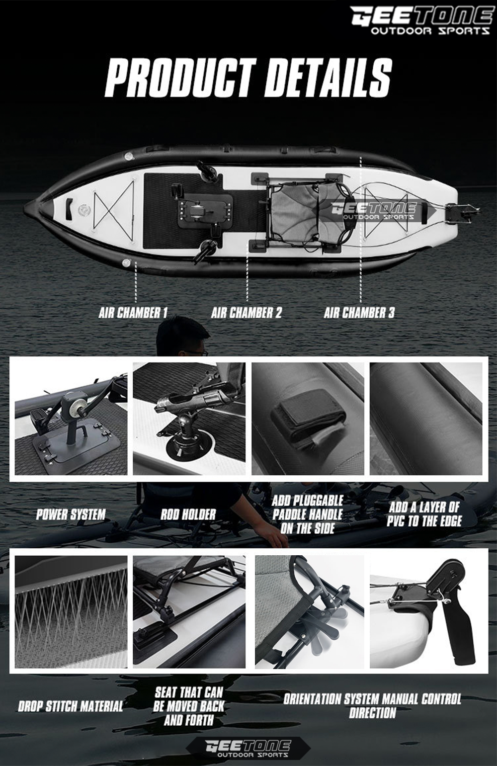 Geetone OFF-SUP Kayak Pesca Co - đánh giá và giá Fishing Kayak Inflatable